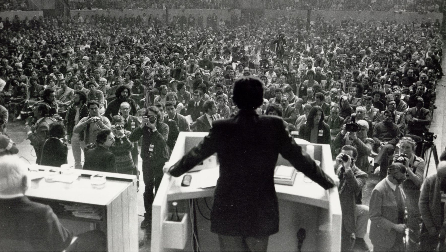 Enrico Berlinguer addressing a large crowd